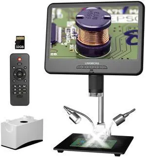 LM210 10.1'' LCD Coin Digital Microscope Full View for Error Coins, Soldering Microscope Camera for Electronics Repair, 260X Adults Coin Magnifier with Lights, 12.6'' Stand, 32G