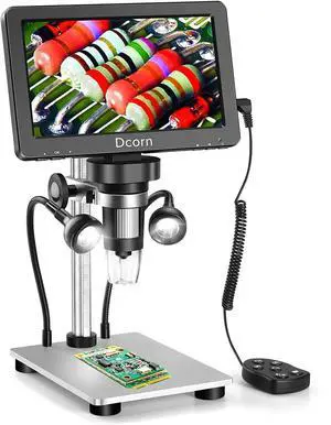 7'' Digital Microscope 1200X, 12MP 1080P Photo/Video Microscope for Adults Soldering Coins,Metal Stand,Wired Remote,10 LED Fill Lights,PC View,Windows/Mac Compatible