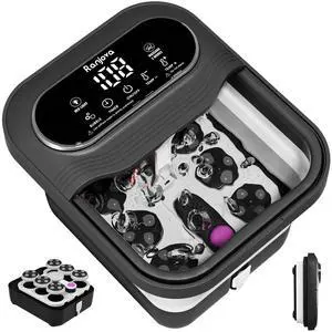 Collapsible Foot Spa Electric Rotary Massage, Foot Bath with Heat, Bubble,Temp Control, and 24 Motorized Shiatsu Massage Balls, Pedicure Foot Spa Tub for Stress Relief (Black)