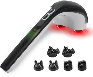 Cordless Handheld Back Massager with Heat, Deep Tissue Percussion Massager, 3 Sets of Dual Pivoting Heads,Rechargeable Hand Held Massager for Neck,Back Shoulder,Calf,Legs Cordless Handheld Back Massager with Heat, Deep Tissue Percussion Massager, 3 Sets of Dual Pivoting Heads,Rechargeable Hand Held Massager for Neck,Back Shoulder,Calf,Legs