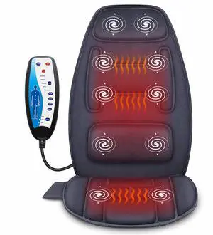 Massage Seat Cushion with Heat - Extra Memory Foam Support Pad in Neck and Lumbar,10 Vibration Massage Motors, 2 Heat Levels, Back Massager Chair Pad for Back