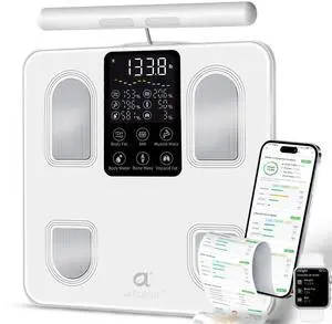 Scale for Body Weight, Smart Scale with BMI, Body Fat, Muscle Mass, 26 Metrics Full Body Composition Analyzer, 8-Electrode High Precision Digital Bathroom Scale, Bluetooth Sync, White Scale for Body Weight, Smart Scale with BMI, Body Fat, Muscle Mass, 26 Metrics Full Body Composition Analyzer, 8-Electrode High Precision Digital Bathroom Scale, Bluetooth Sync, White