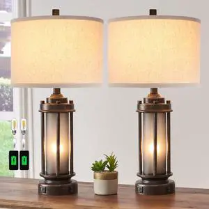 Set of 2 Farmhouse Lamps for Living Room, Rustic Vintage Bedroom Nightstand Table Lamp with 2 USB Charging Ports, Built-In Frosted Glass Night Light for End Table Entryway, 4 Bulbs Included (Bronze) Set of 2 Farmhouse Lamps for Living Room, Rustic Vintage Bedroom Nightstand Table Lamp with 2 USB Charging Ports, Built-In Frosted Glass Night Light for End Table Entryway, 4 Bulbs Included (Bronze)