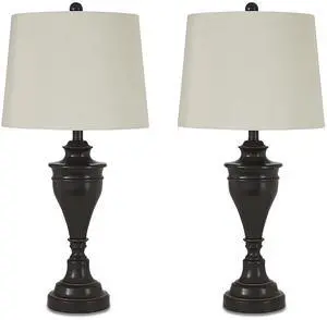 Darlita Traditional 29" Table Lamp with Pedestal Base, 2 Count, Dark Brown with White Shade