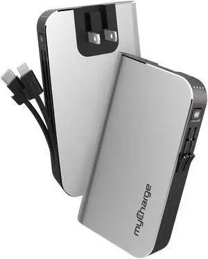 Portable Charger with Wall Plug  10050mAh Fast Charger  Power Bank for iPhone, Samsung, Android & More - External Battery Pack Portable Charger with Built-in Cables (Lightning + USB-C)