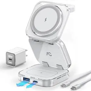 5-in-1 Wireless Charger for MagSafe,  Portable Travel Charging Station, 15W Max Fast Foldable Magnetic Stand, Evolved for iPhone 17/16/15/14/13 Series, Apple Watch, AirPods (with 35W Adapter)