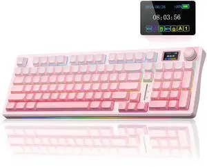 S98 Pro Wireless Mechanical Keyboard with Screen & Knob,2.4GHz/USB-C/BT5.0 Hot Swappable Pink Creamy Keyboard,Pre-lubed Linear Switches,Side Printed PBT Keycaps,RGB Backlit Gaming Keyboards
