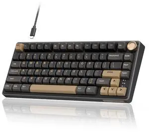 R75 Wired Gaming Keyboard with Volume Knob, 75% Mechanical Gaming Keyboard Custom Gasket Mount with MDA Profile PBT Keycaps, QMK/VIA, Hot Swappable Silver Switch, Black