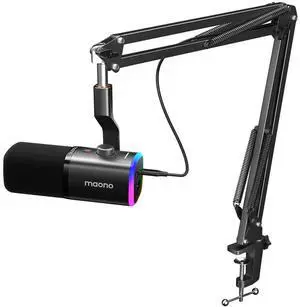 XLR/USB Gaming Microphone Kit: Dynamic PC Mic for Streaming Podcasting, Software Support, Mute Button, Gain Control, RGB Computer Mic with Boom Arm Stand, for Recording, PS4/PS5, PD100XS Black