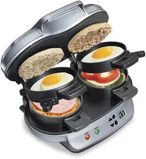 Dual Breakfast Sandwich Maker with Timer, Ready in 5 Minutes, Removable Dishwasher Safe PFAS-Free Non-Stick Egg Cooker Ring, Silver (25490MNA) Dual Breakfast Sandwich Maker with Timer, Ready in 5 Minutes, Removable Dishwasher Safe PFAS-Free Non-Stick Egg Cooker Ring, Silver (25490MNA)