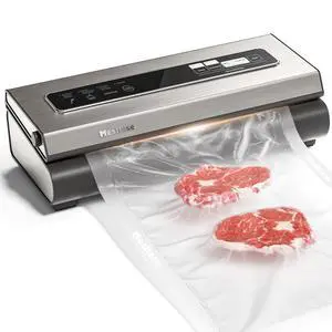 Vacuum Sealer Machine Powerful 90Kpa Precision 6-in-1 Compact Food Preservation System with Cutter, 2 Bag Rolls & 5 Pre-cut Bags, Widened 12mm Sealing Strip, Dry&Moist Modes (Silver)