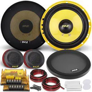 2 Way Custom Component Speaker System - 6.5 400 Watt, with Electroplated Plastic Basket, Butyl Rubber Surround & 40 Oz Magnet Structure - Wire Installation Hardware Set Included - PLG6C, Yellow