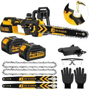 12" Brushless Cordless Chainsaw, Hand Held Cordless Chain Saw with 2 x 4.0Ah Battery, Portable Small Mini Chainsaw with 2 x Chain Guide, Electric Motosierra for Wood Cutting Tree Pruning