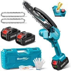 Mini Chainsaw 8-inch, Mini Chainsaw Cordless Tool Set, Battery Chainsaw with 2x 4.0Ah Batteries, Handheld Electric Power Chain Saw with Oiler, Safety Lock for Tree Trimming,Wood Cutting