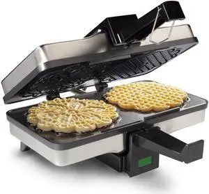 Pizzelle Maker- Nonstick Electric Holiday Baker Press Makes Two 5-Inch Cookies at Once- Christmas Baking Supplies for Party- Italian Dessert Treat Making with Recipe Guide- Cookie Swap Gift for Her