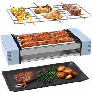 Electric Hot Dog Roller Machine for Home,3 in 1 Indoor Grill with Removable 6 Hotdog Roller Grill, Nonstick Grate & Pan,Fits 9 Sausage for Family BBQ,Game Night