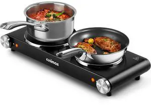 Double Hot Plates Electric Burner, 1800W Countertop Cooktop with Adjustable Temperature Control, Hot Plates for Cooking Portable Electric Stove, Black Stainless Steel Cooktop, Upgraded Version