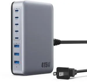 USB C Charger 415W USB C Charger Block, 8-Ports GaN IV Fast Charging Station Hub, Dual PD 100W Laptop Charger Adapter,for MacBook Pro/Air/iPad/iPhone16/15/14/Apple Watch/DELL/Samsung for Home Office