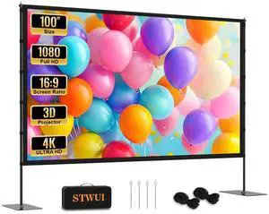 Projector Screen with Stand - 100 Inch Outdoor Projector Screen Portable Projector Screens 16:9 4K HD Outdoor Movie Screen with Carry Bag Can Enioy Home Theater Projection Screen