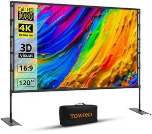 Projector Screen and Stand, 120 inch Outdoor Projector Screen Indoor, Portable Movie Screen 16:9 4K Front Rear Projection Screen with Carry Bag Wrinkle-Free Design for Home Backyard Theater