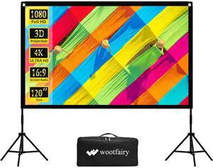 Projector Screen with Stand,  120 inch Portable and Foldable Indoor Outdoor Projection Screen 16:9 4K HD Rear Front Wrinkle-Free Movie Screen with Carry Bag for Home Theater Backyard Cinema