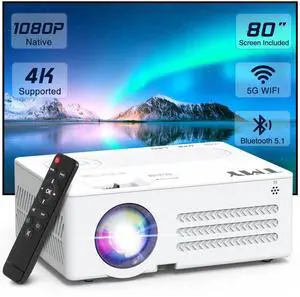Projector with WiFi and Bluetooth80" screen includedNative 1080P Outdoor Projector, 4K Supported Portable Projector, Compatible with iOS/Android/PC/TV Stick/HDMI/USB, Indoor Outdoor Use