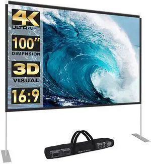 100 inch Projector Screen and Stand,Portable Projector Screen 4K HD Rear Front Projection Screen with Carry Bag for Outdoor Indoor Home Theater Backyard Cinema Travel