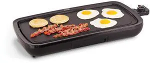 Everyday Nonstick Electric Griddle for Pancakes, Burgers, Quesadillas, Eggs & other on the go Breakfast, Lunch & Snacks with Drip Tray + Included Recipe Book, 20in, 1500-Watt - Black