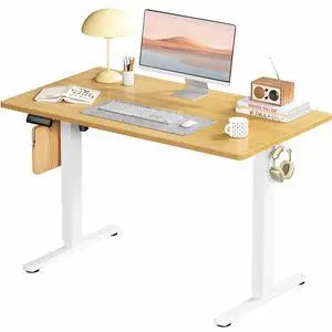 Adjustable Height Standing Desk 40 Inch Electric Sit Stand Up Down Computer Table Ergonomic Rising Modern Lift Motorized Gaming Desktop Workstation for Work Home Office, Oak