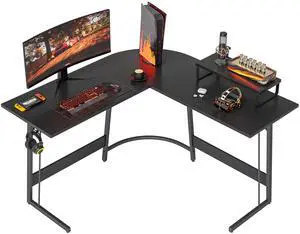 L Shaped Desk, Computer Corner Desk, Gaming Desk with Monitor Stand, Home Office Study Writing Workstation, Space-Saving47 Inch Black