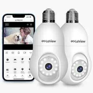 4MP Bulb Security Camera 2.4GHz,360° 2K Security Cameras Wireless Outdoor Indoor Full Color Day and Night, Motion Detection, Audible Alarm, Easy Installation, Compatible with Alexa (2 Pack)