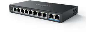 PoE Switch with 8 PoE and 2 Gigabit Uplink Ports, Ideal for  RLN36 NVR and Power Over Ethernet IP Cameras, IEEE802.3af/at, Metal Casing, Desktop/Wall Mount, RLA-PS1