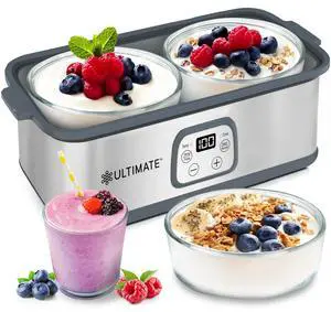 Probiotic Yogurt Maker with Adjustable Time & Temp Control - Make Trillions of Live Probiotics with Two 1-Quart Containers for Larger Batches - Greek Yogurt Maker