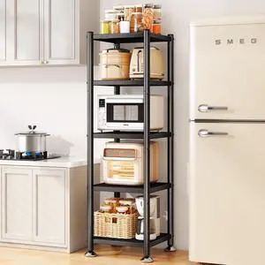 5-Tier Kitchen Storage Shelves, Adjustable Metal Shelves for Storage Pantry Shelves with Rolling Wheels, Storage Rack Shelving Unit Organizer for Bedroom Laundry Closet