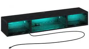 TV Stand with Power Outlet, Floating TV Stand with RGB Lights, 47.2" Wall Mounted TV Shelf, Black Media Console with Storage Shelf, Entertainment Under TV for Living Room, Bedroom