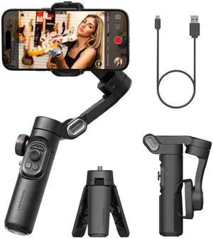 Phone Gimbal Stabilizer 3-Axis Smartphone Foldable Handheld Gimbal for iPhone with Focus Wheel TikTok YouTube Vlog Stabilizer for iPhone16 15 14 13 12 Pro Max Android-Smart XE