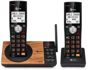 CL82267 DECT 6.0 2-Handset Cordless Phone for Home with Answering Machine, Call Blocking, Caller ID Announcer, Intercom and Long Range, Black & Wood Grain Finish