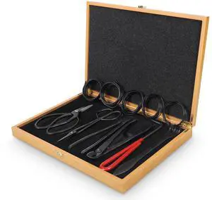 Bonsai Tools Set with Wood Box 12PCS Heavy Duty Bonsai Tree Kit, Trimming Scissor Shears, Concave Cutter, Wire Rolls, Wire Cutter and More, Gardening Pruning & Care Kit
