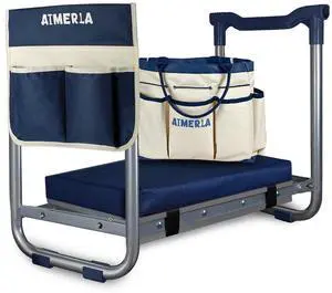 K5 Foldable Kneeler Seat - Heavy Duty (Detachable Cloud Kneeler Pad) - Garden Stool - 2 Large Tool Bags - Portable Bench for Indoor & Outdoor