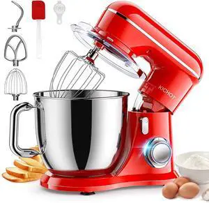 Stand Mixer,  10+P Speed 4.8 Qt. Household Stand Mixers, Tilt-Head Cake Mixer Machine with Dough Hook, Beater, Wire Whisk & Splash Guard Attachments for Baking, Cake, Cookie, Kneading, RED