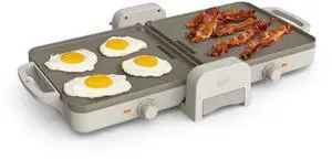 10"x 20" Ceramic Fold-n-Store Dual Temp Griddle, Fits-anywhere Kitchenware, EverGood Ceramic Nonstick Coating, 2 Temperature Zones up to 400°F, Dishwasher Safe Drip Tray, 1500 Watt, Oatmilk