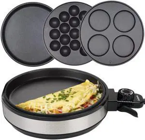 Multi Baker Deluxe- Holiday Baking Made Easy- Electric Appliance w Temp Control 3 Interchangeable Skillets for Grilling, Baking, Dessert Making- Grilled Cheese Omelets Pizza Sandwiches Cake Pops, Gift