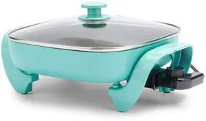 12" 5QT Square Electric Skillet, Glass Vented Lid, Ceramic PFAS-Free Nonstick Interior, Adjustable Temperature Control, Cool Touch Handles, Quick Even Heating, Scratch Resistant, Turquoise