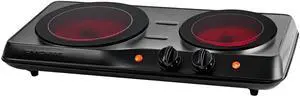 Countertop Infrared Double Burner, 1700W Electric Hot Plate and Portable Stove with 7.75" and 6.75" Ceramic Glass Cooktop, 5 Level Temperature Setting and Easy to Clean Base, Black BGI102B