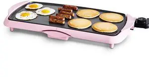 20 Extra Large Electric Griddle, Non-Toxic PFAS-Free Ceramic Nonstick, Temperature Control, Quick Even Heating, Removable Drip Tray, Pancakes, Eggs, Sausage, Easy Clean, Pink