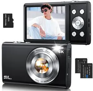 Digital Camera,Autofocus 4K Vlogging Camera for Photography with 32GB Card,48MP Portable Compact Point and Shoot Digital Camera for Teens Adult Beginner with 16X Zoom,Anti-Shake,2 Batteries(Black) Digital Camera,Autofocus 4K Vlogging Camera for Photography with 32GB Card,48MP Portable Compact Point and Shoot Digital Camera for Teens Adult Beginner with 16X Zoom,Anti-Shake,2 Batteries(Black)