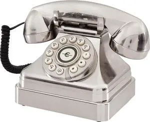 CR62-BC Kettle Classic Corded Desk Phone - Landline for Home with Retro Rotary Style, Brushed Chrome