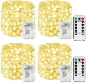 4 Pack Each 33FT 100LED Fairy Lights Battery Operated with Remote, Waterproof Twinkle Lights with Timer, Cuttable String Light Indoor & Outdoor for Bedroom Classroom Wedding DIY Christmas (Warm White) 4 Pack Each 33FT 100LED Fairy Lights Battery Operated with Remote, Waterproof Twinkle Lights with Timer, Cuttable String Light Indoor & Outdoor for Bedroom Classroom Wedding DIY Christmas (Warm White)