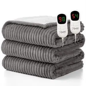 Electric Heated Blanket Queen Size - 84"x90" Heating Blanket Queen Size Dual Control 1/2/4/6/8 Hours Auto-Off 10 Heat Level Over-Heat Protection Soft Flannel Sherpa ETL Certification