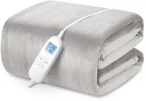 Electric Heated Blanket Queen Size with 6 Levels & 8h Auto Off, Ultra Soft Flannel Full Body Heating Blanket, Machine Washable, Warm Gray, 84" x 90"